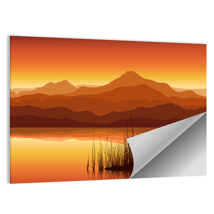 Golden Mountain Lake Sunset Wall Art as a poster print