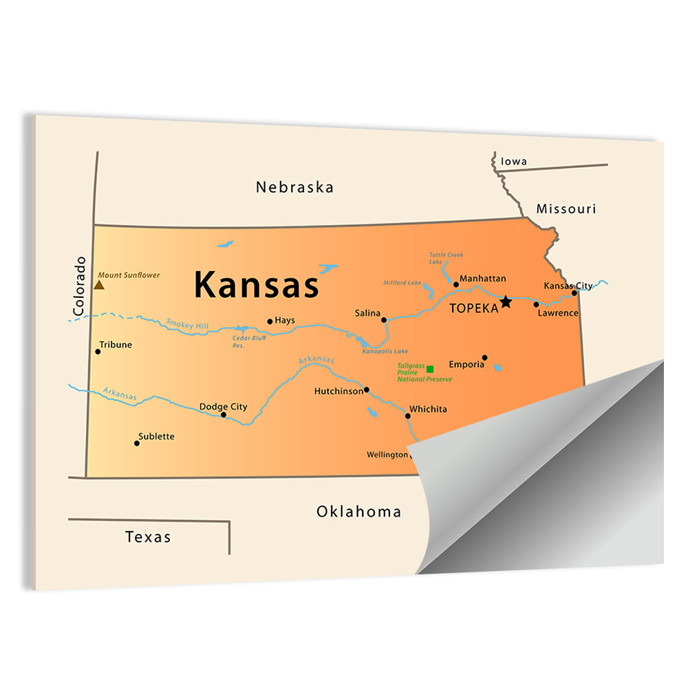 Kansas State Map Wall Art