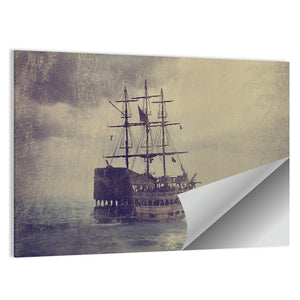 Old Pirate Ship In The Sea Wall Art