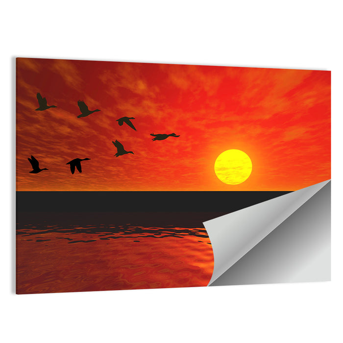 Ducks at Sunset Silhouette Wall Art as a poster print