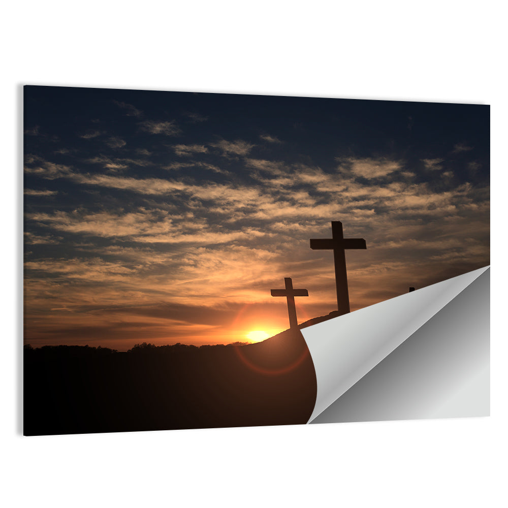 Three Crosses at Golden Sunset Wall Art