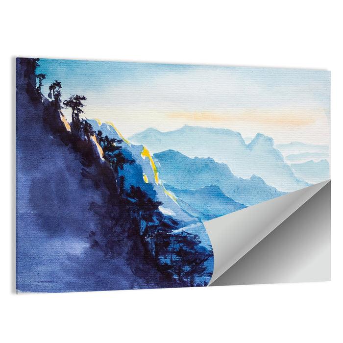 Dawn Light Watercolor Mountain Forest Wall Art as a poster print