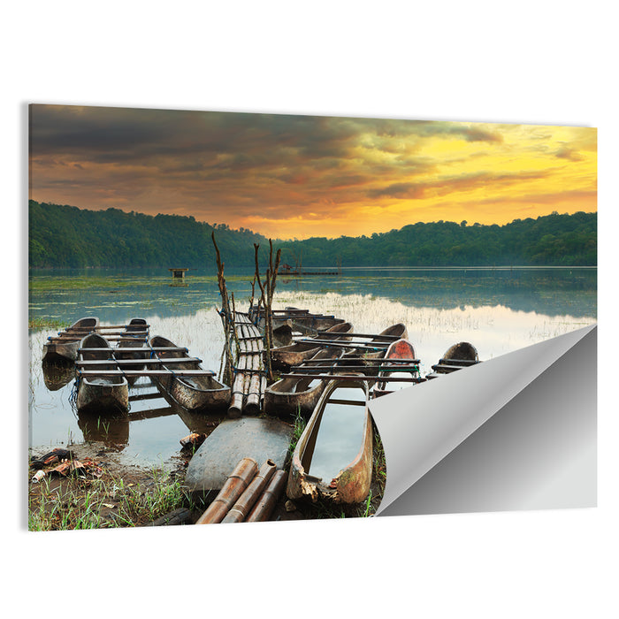 Tamblingan Lake Canoes at Sunset Wall Art as a poster print