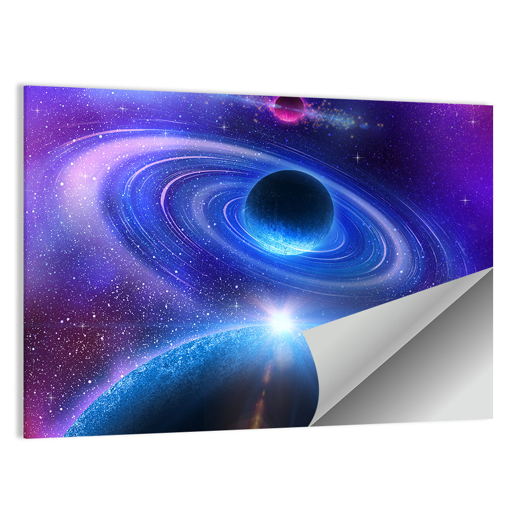 Starburst Over Ringed Planet Wall Art