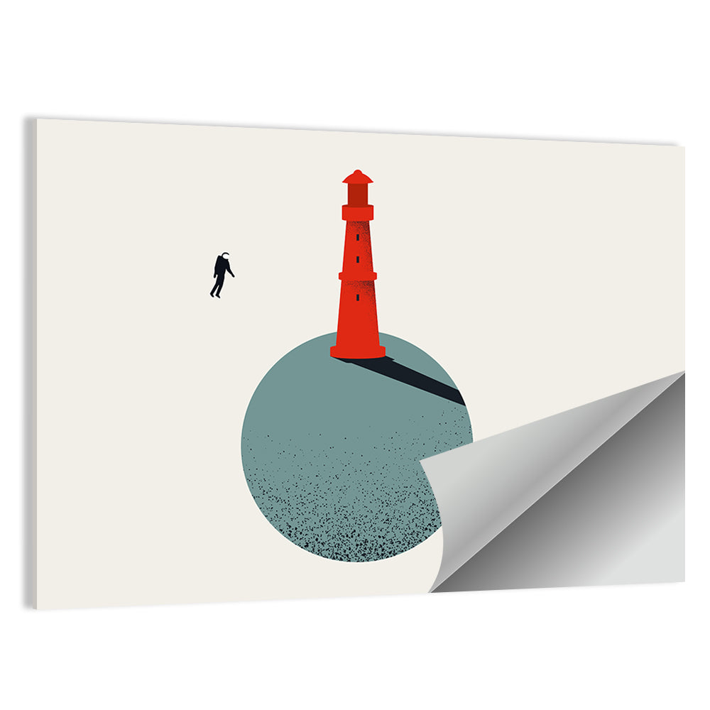 Red Lighthouse on Planet Wall Art