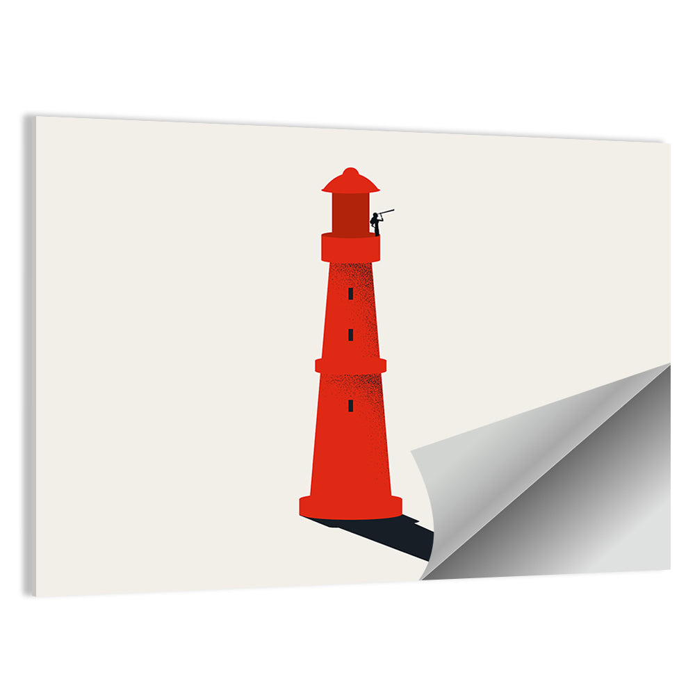 Red Lighthouse with Telescope Silhouette Wall Art