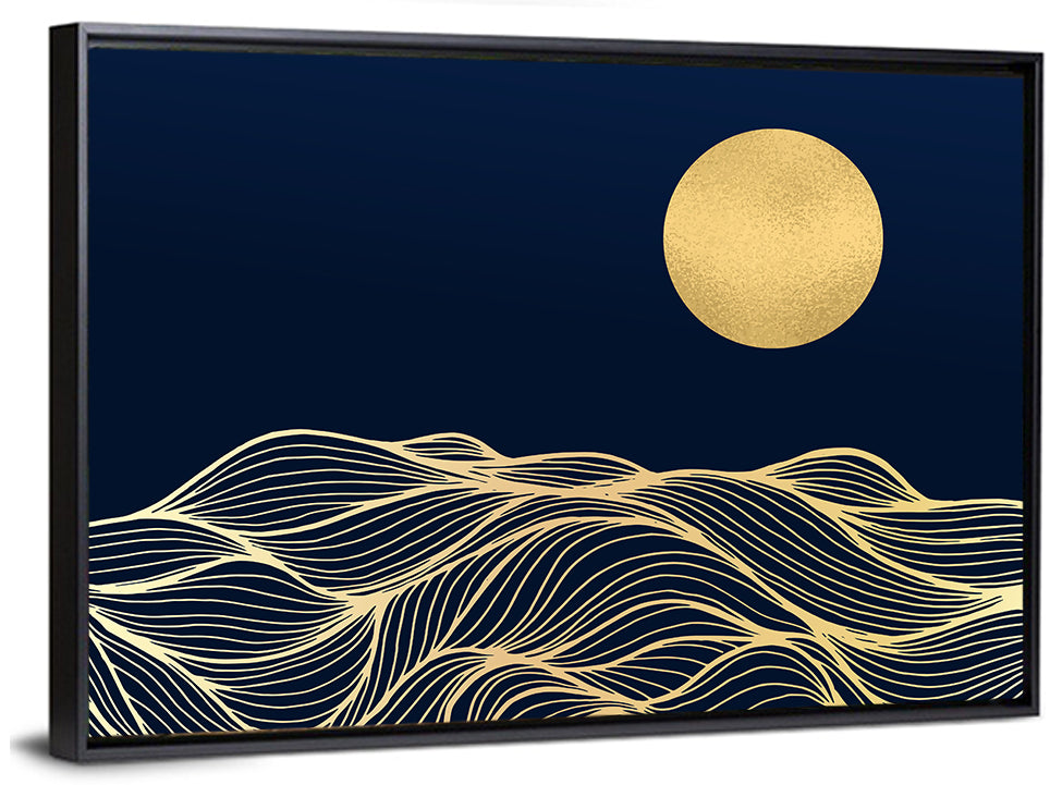 Geometric Moon Over Waves Wall Art