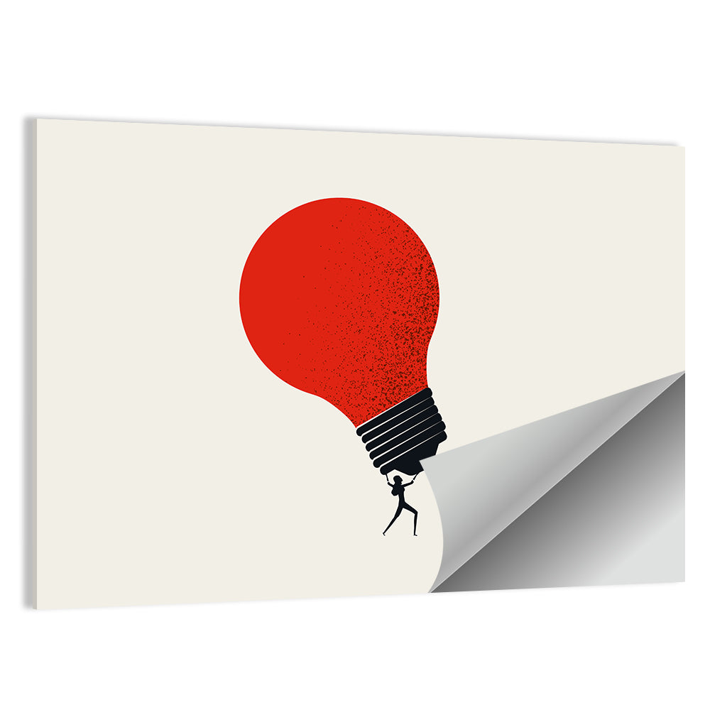 Person Holding Red Lightbulb Wall Art