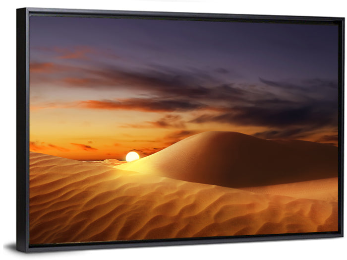 Glowing Dune Sunset Wall Art as a framed canvas