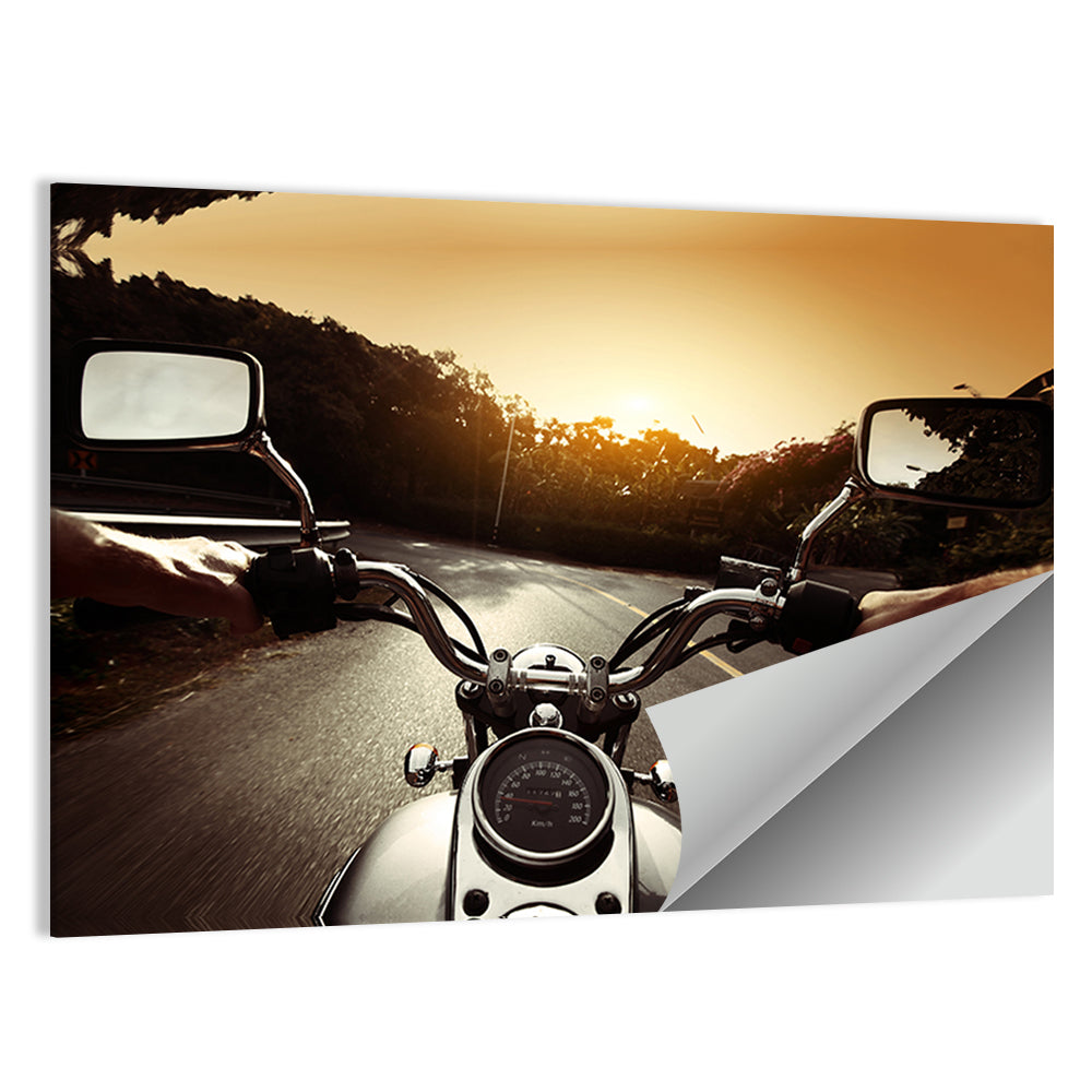 Motorcycle Handlebar View at Sunset Wall Art