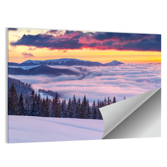 Morning Fog Over Winter Peaks Wall Art as a poster print