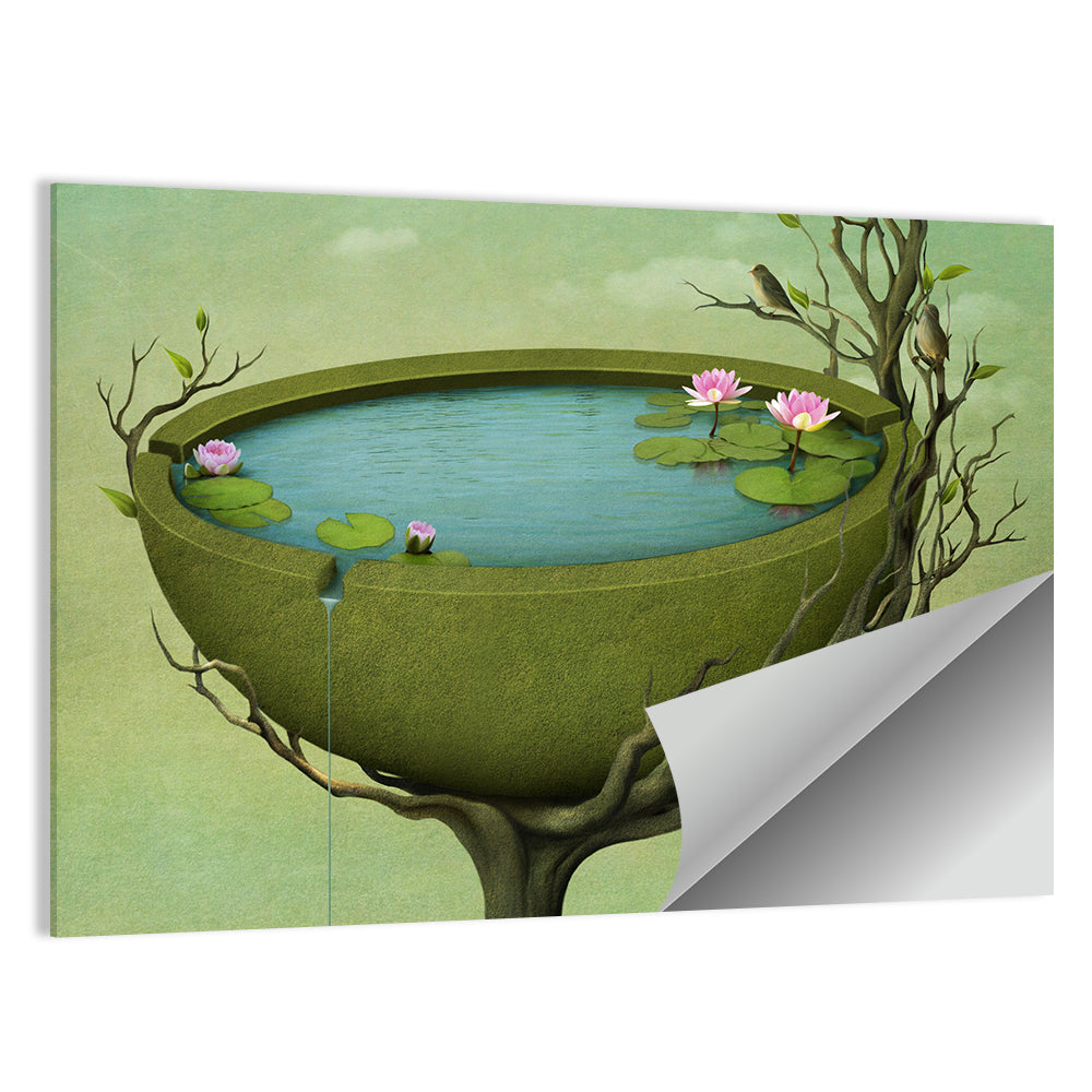 Surreal Tree Basin with Water Lilies Wall Art