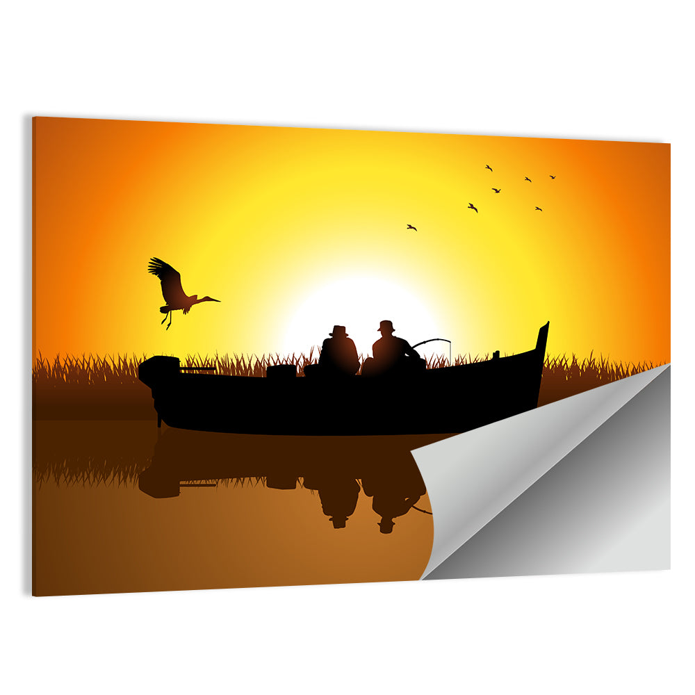 Sunset Fishing Silhouette Wall Art