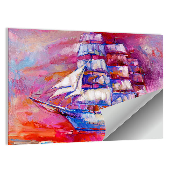 Colorful Tall Ship at Sea Wall Art as a poster print