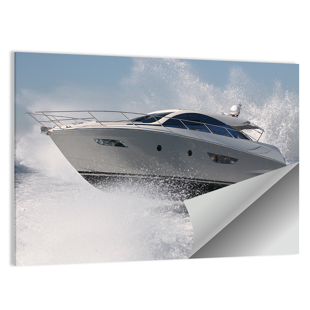 Motor Yacht Cutting Through Spray Wall Art