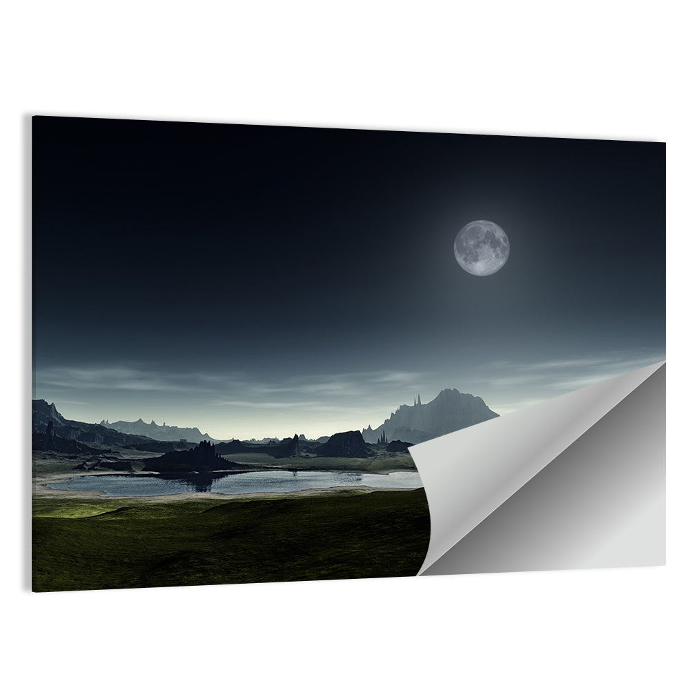 Crescent Moon Over Mountain Lake Wall Art