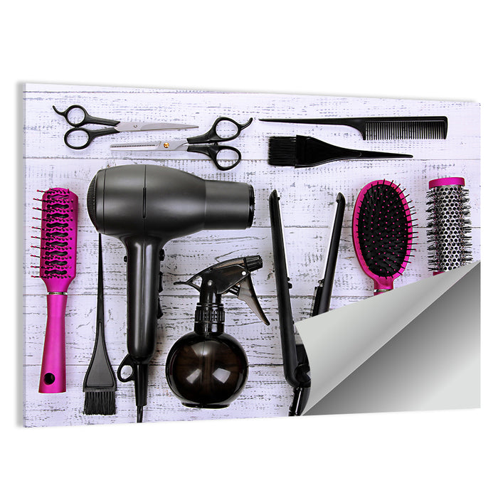 Hair Styling Tools Flat Lay Wall Art as a poster print