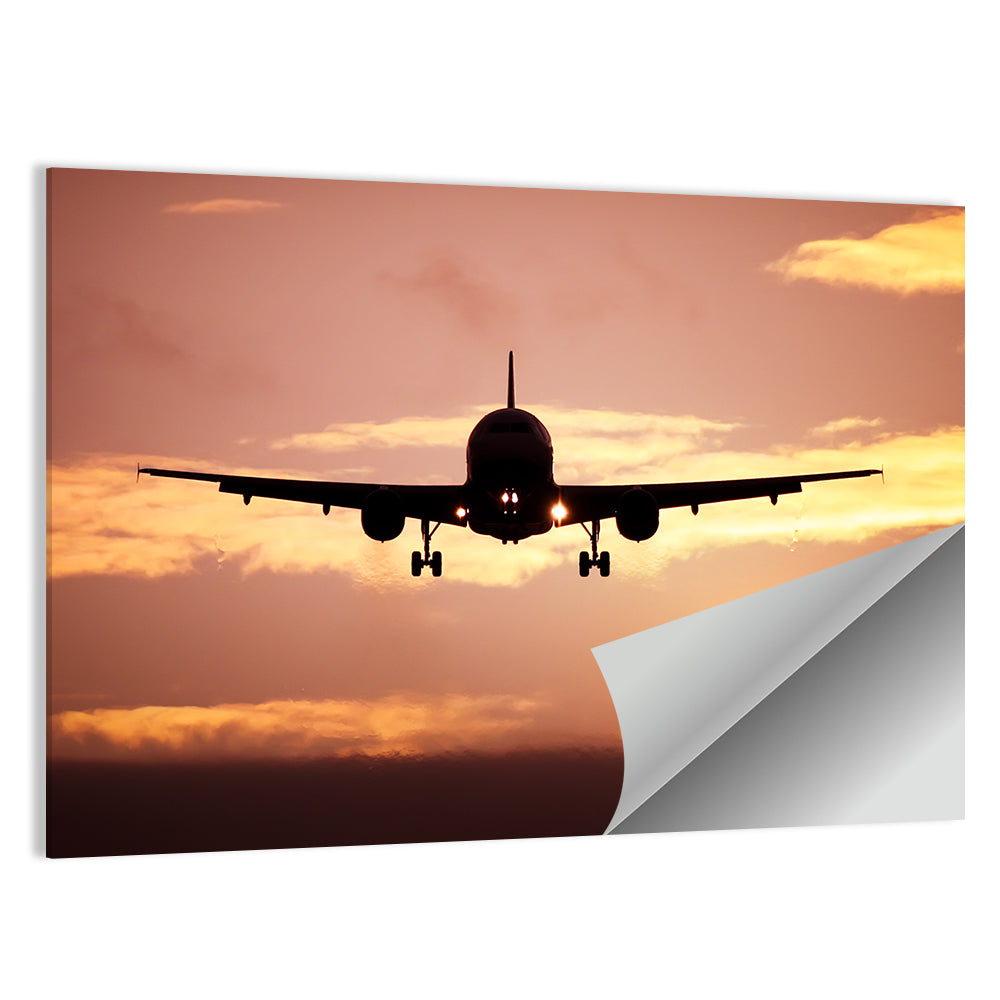 Airplane with Landing Gear at Sunset Wall Art
