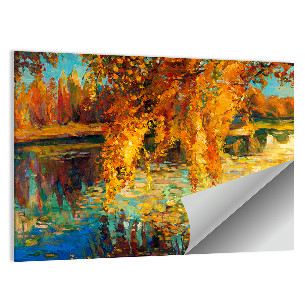 Autumn Lake with Weeping Willow Wall Art