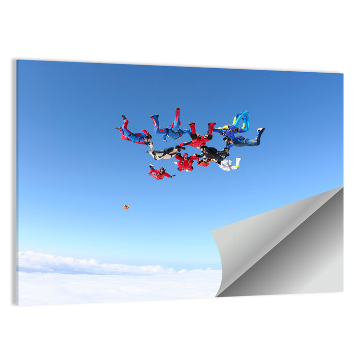 Skydiving Formation Over Clouds Wall Art as a poster print
