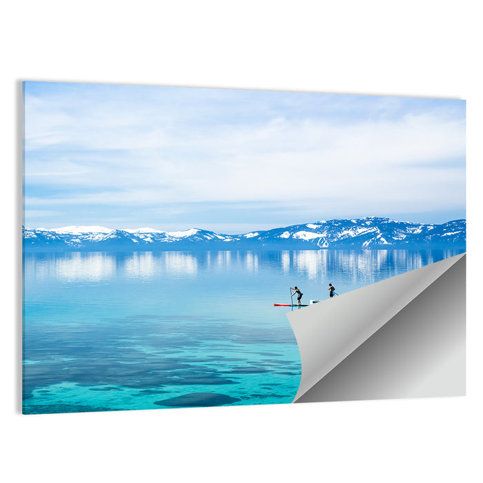 Two Paddleboarders on Mountain Lake Wall Art as a poster print