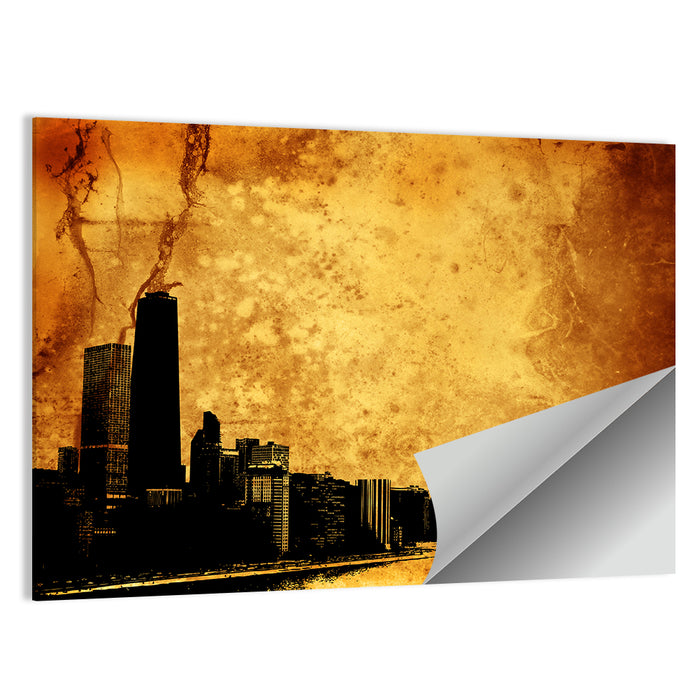 Grunge City Skyline at Dusk Wall Art as a poster print