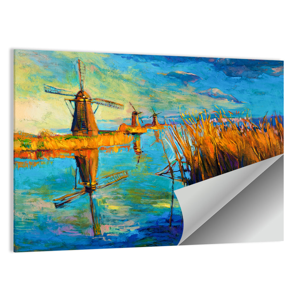 Windmills Near Lake Wall Art