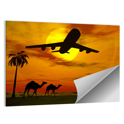 Tropical Sunset With Airplane Wall Art