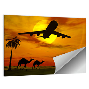 Tropical Sunset With Airplane Wall Art