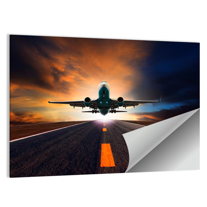 Passenger Jet Landing at Sunset Wall Art as a poster print