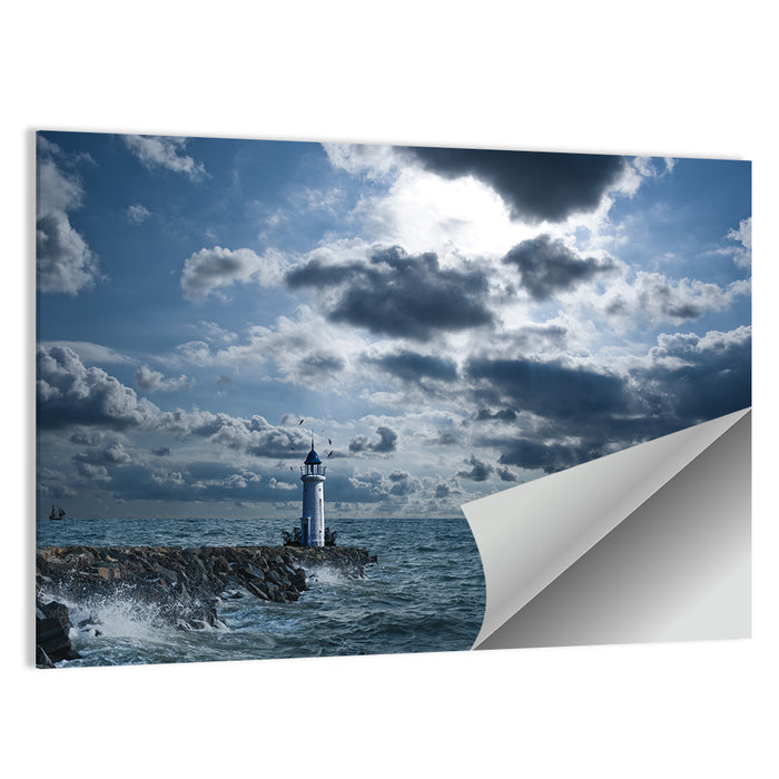 Lighthouse Under Storm Wall Art as a poster print