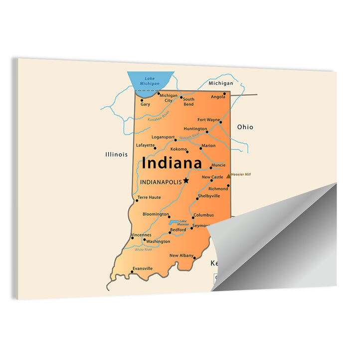 Indiana State Map Wall Art as a poster print