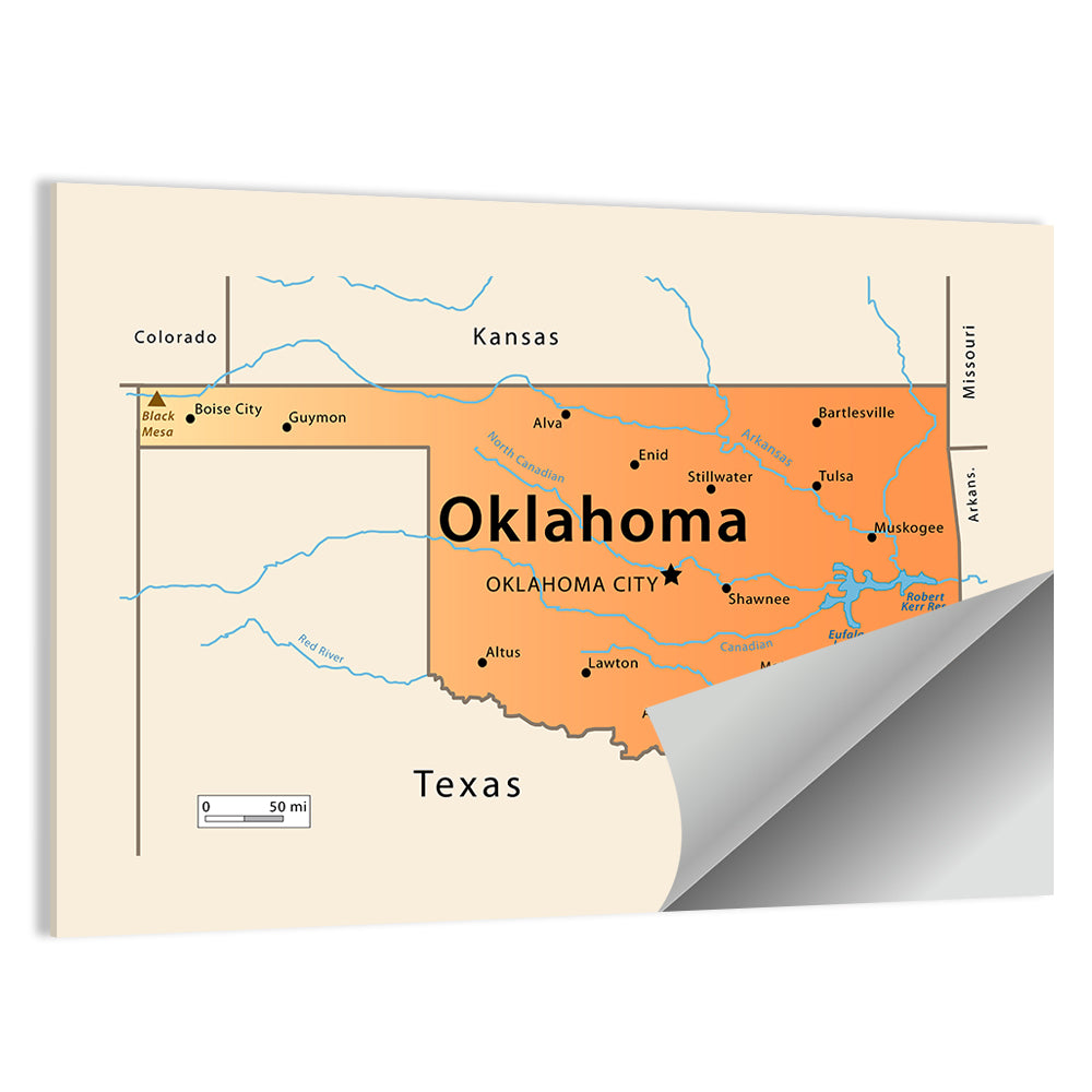 Oklahoma State Map Wall Art