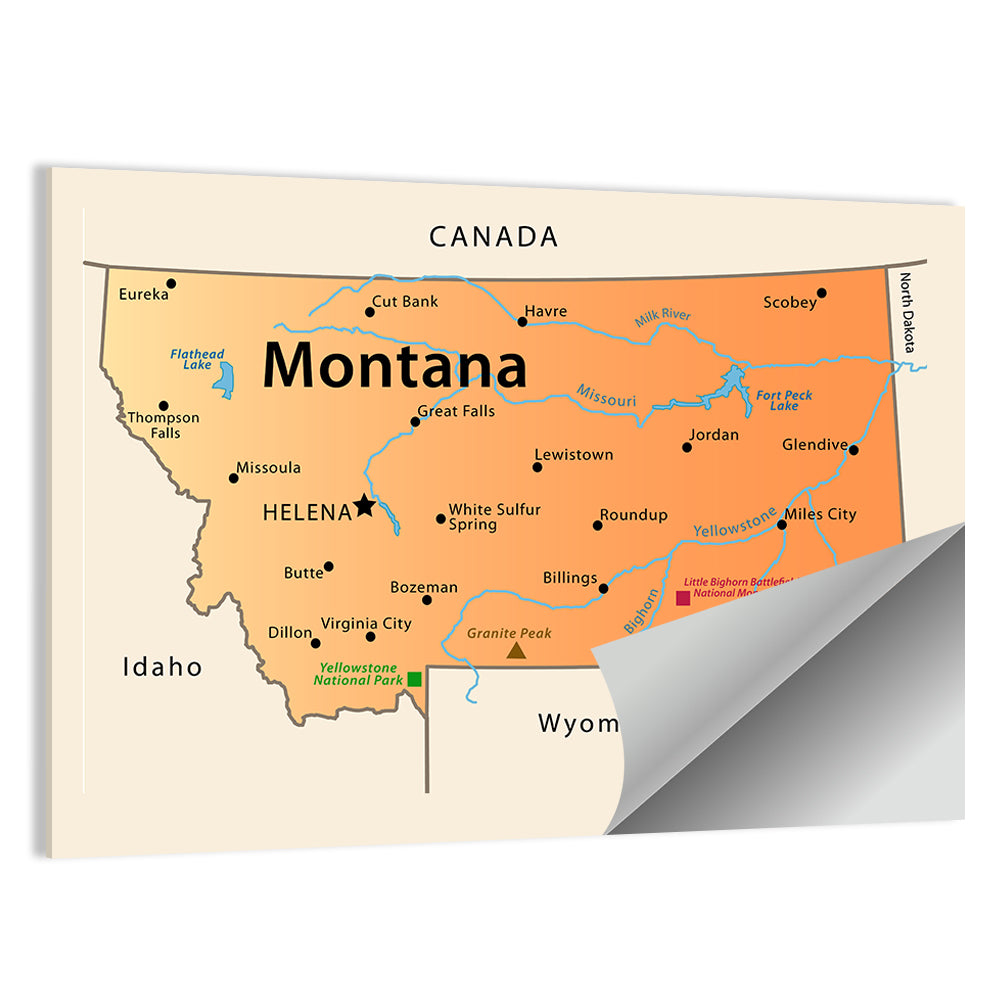 Montana State Map Wall Art