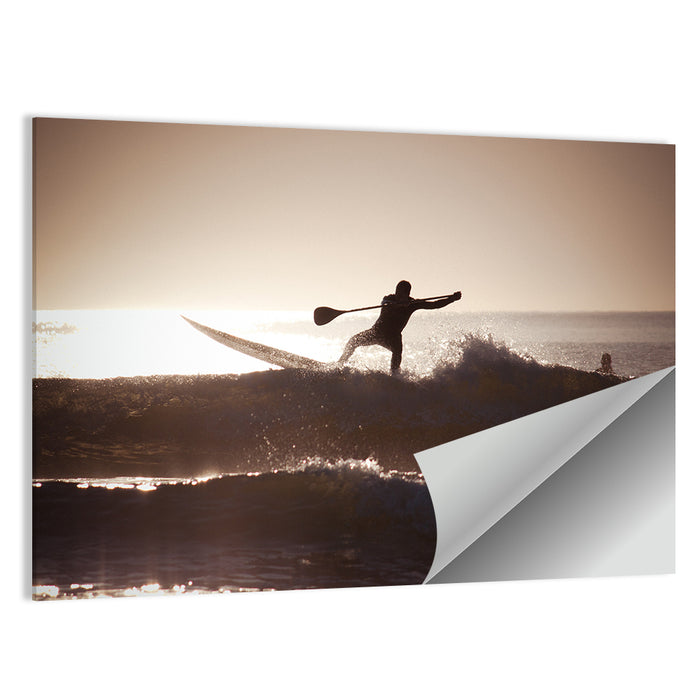 Backlit Paddleboard Silhouette at Sunrise Wall Art as a poster print