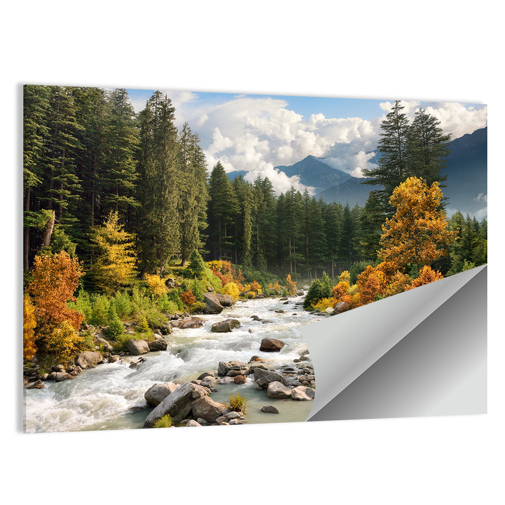 Autumn Mountain Stream with Rapids Wall Art