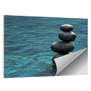 Zen Stones Stacked On River Scene Wall Art