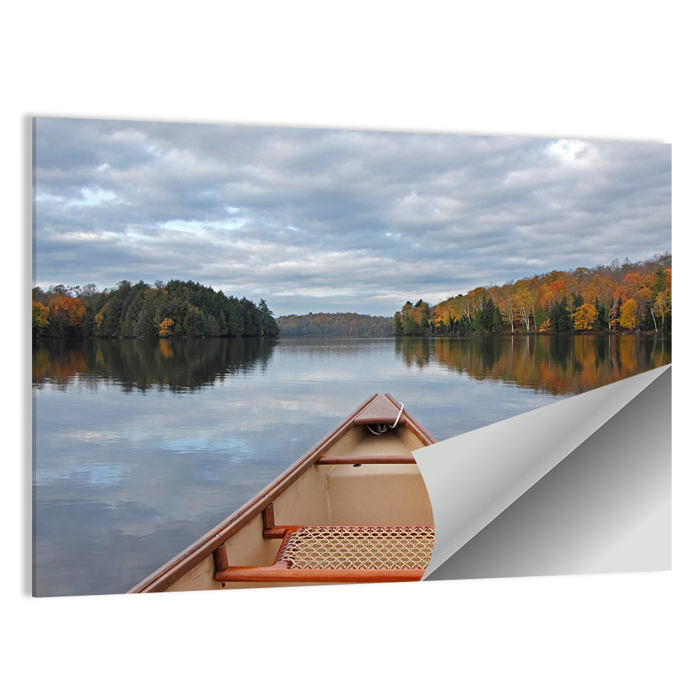 Overcast Canoe Bow on Autumn Lake Wall Art