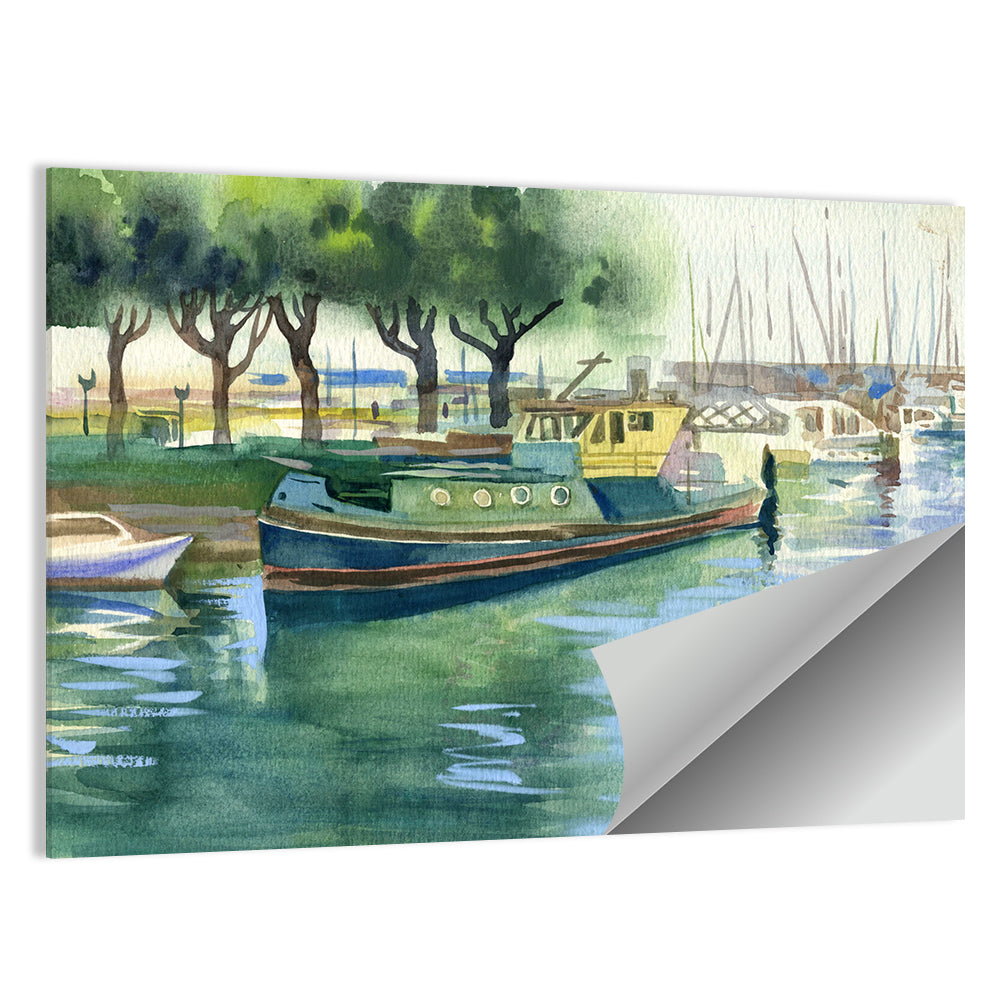 Watercolor Harbor Boats Wall Art