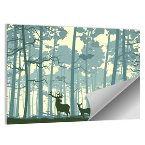 Wild Deer In Forest Abstract Wall Art