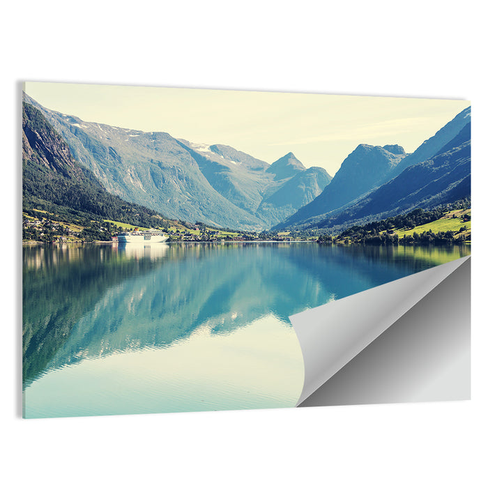 Scandinavian Mountain Lake Harbor Wall Art as a poster print