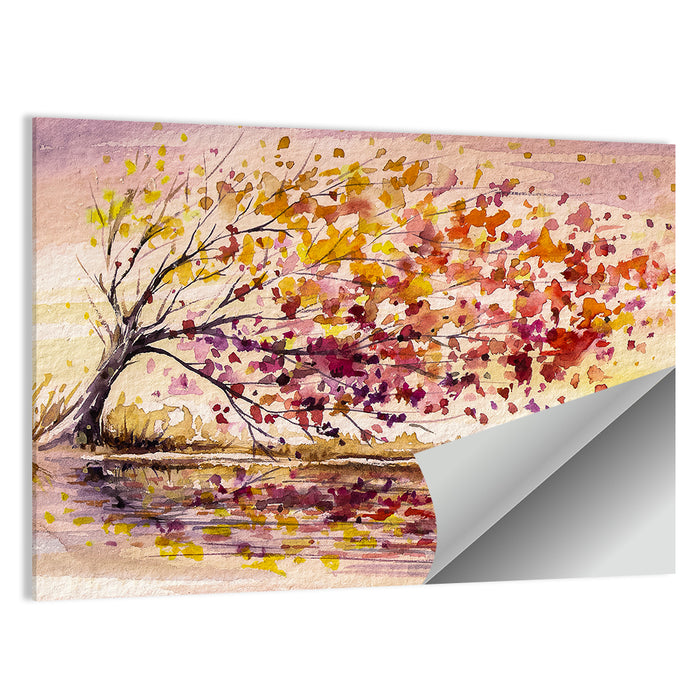 Windblown Autumn Tree Reflection Wall Art as a poster print