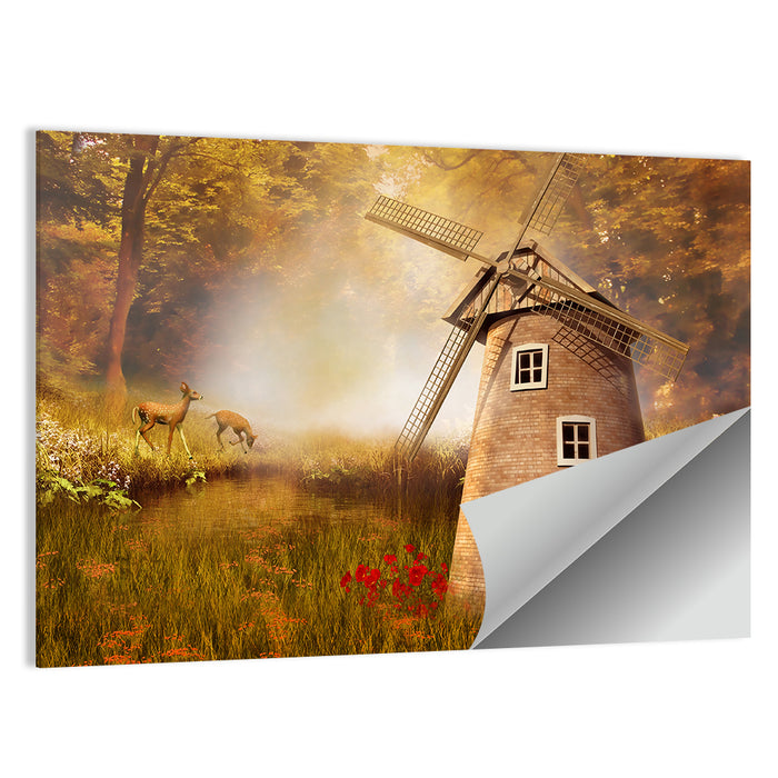Autumn Windmill in Forest Clearing Wall Art as a poster print