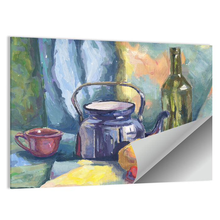 Metal Teapot and Bottle Still Life Wall Art as a poster print