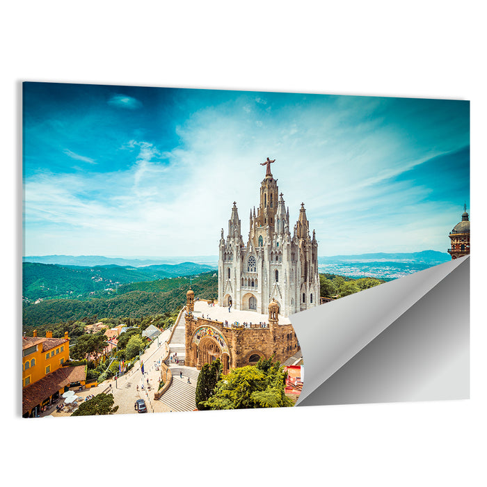 Tibidabo Church with Christ Statue Wall Art as a poster print