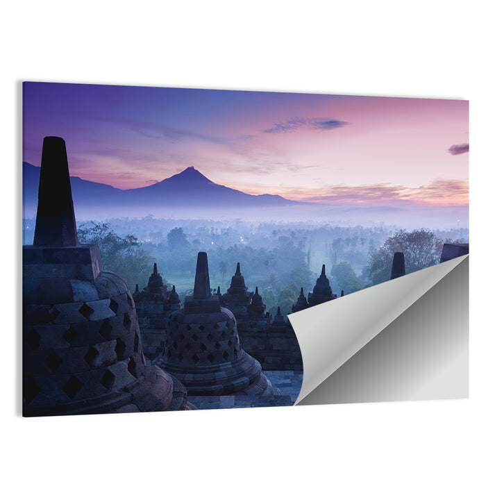 Misty Sunrise at Borobudur Wall Art as a poster print