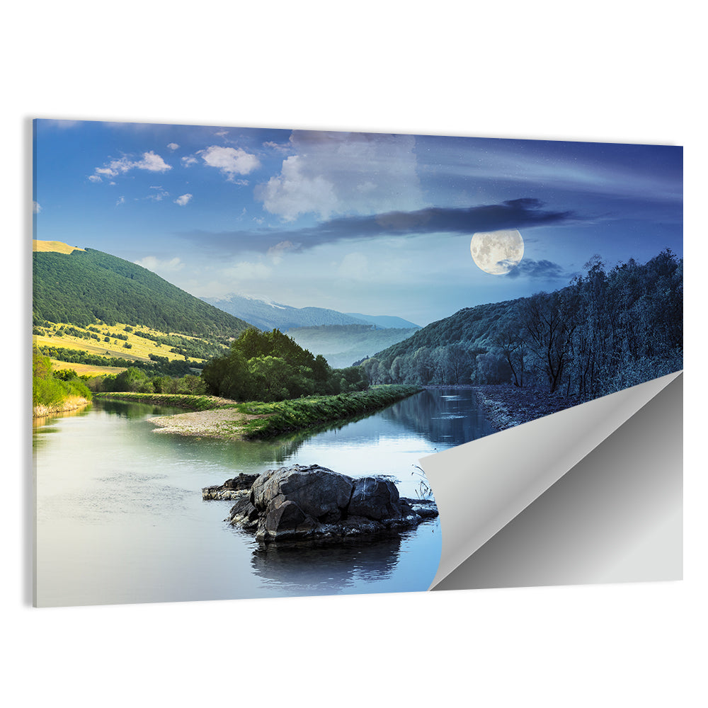 Moonlit Mountain River Wall Art