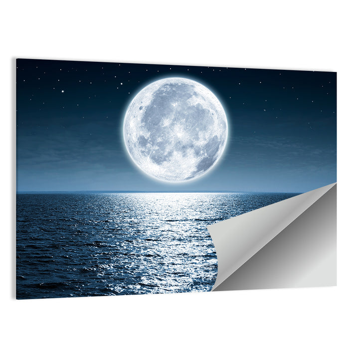 Full Moon Rising Over Ocean Wall Art as a poster print