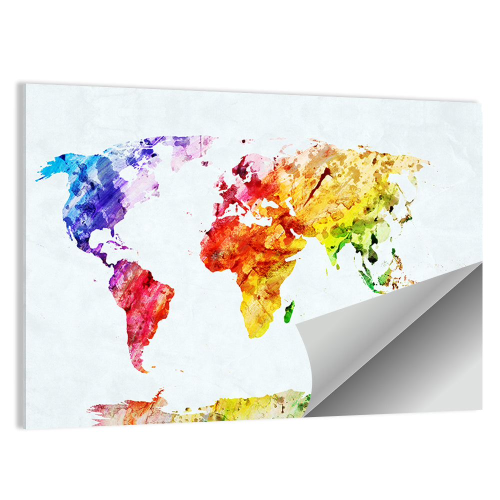 Abstract Watercolor World Map Wall Art
