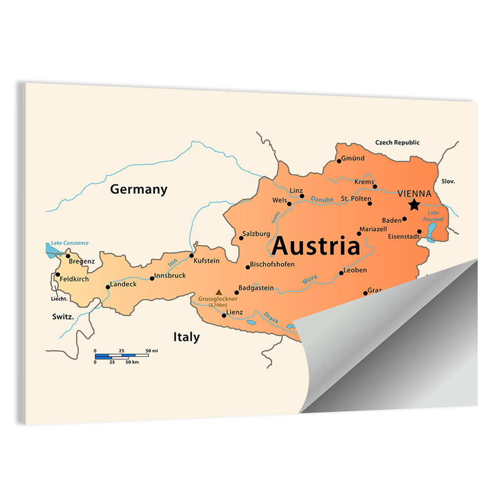 Austria Topographic Map Wall Art